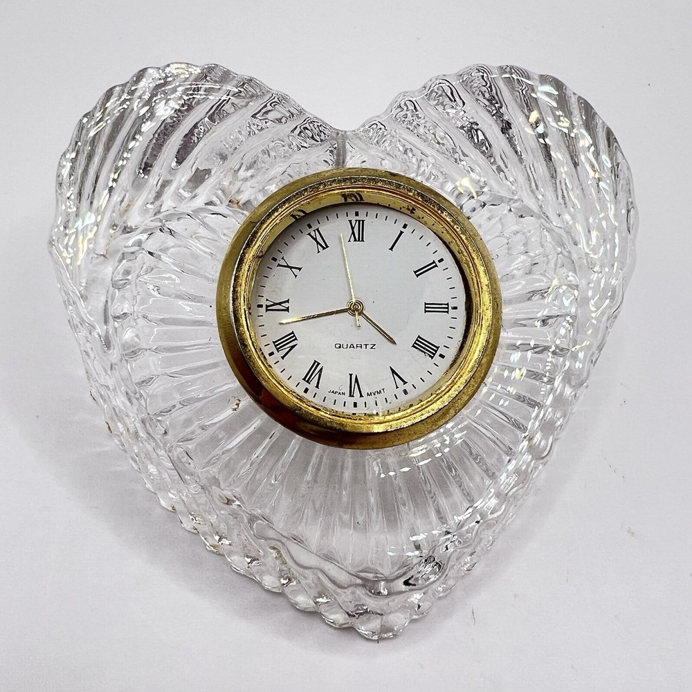 Crystal Legends Clock by Godinger Heart Shaped 24% Lead Crystal Needs Battery